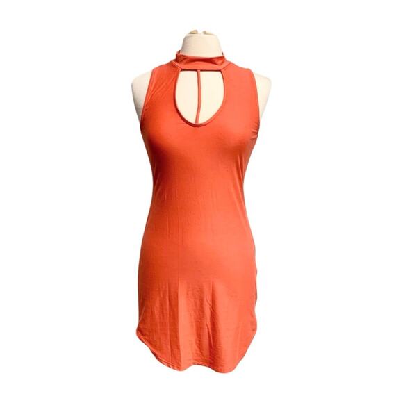 Orange Choker Bodycon Sleeveless Mini Dress - Picture 1 of 10